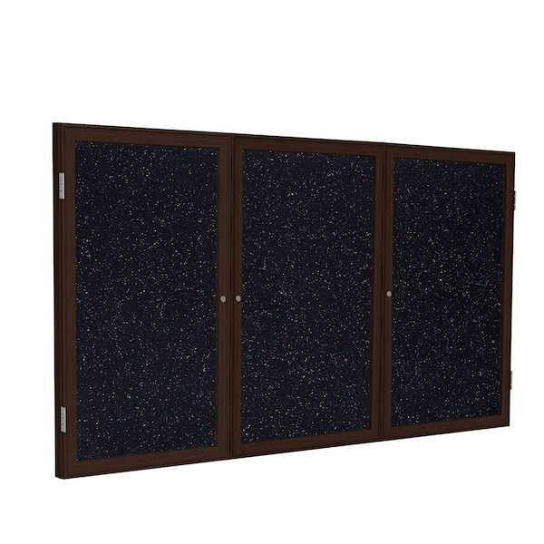Enclosed Bulletin Board, 3 Door, Rcycl, Walnut Frm, 3 ft H x 6 ft W, Confetti